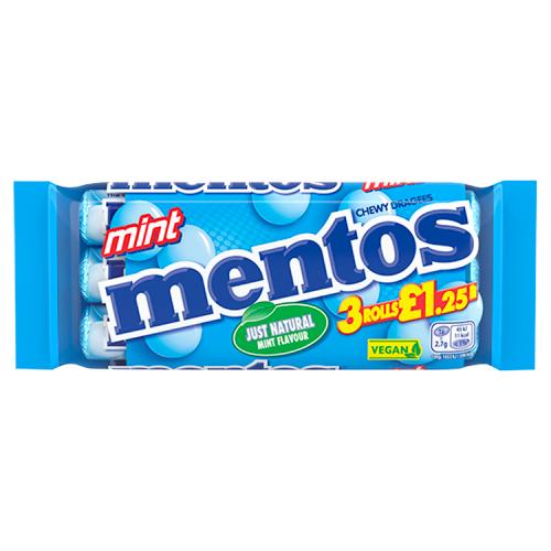 Mentos Rolls 3pk Mint (3 x 38g) PM £1.25^