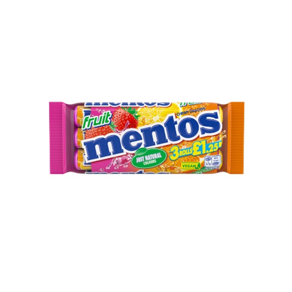 Mentos Rolls 3pk Fruit (3 x 38g) PM £1.25^